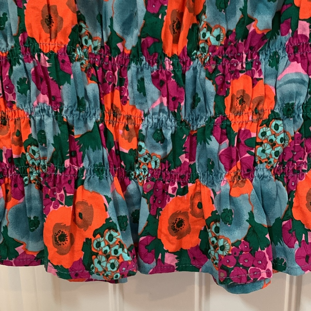 VICI Lush Boho Blue Orange Purple Floral Smocked Top L - Picture 6 of 7